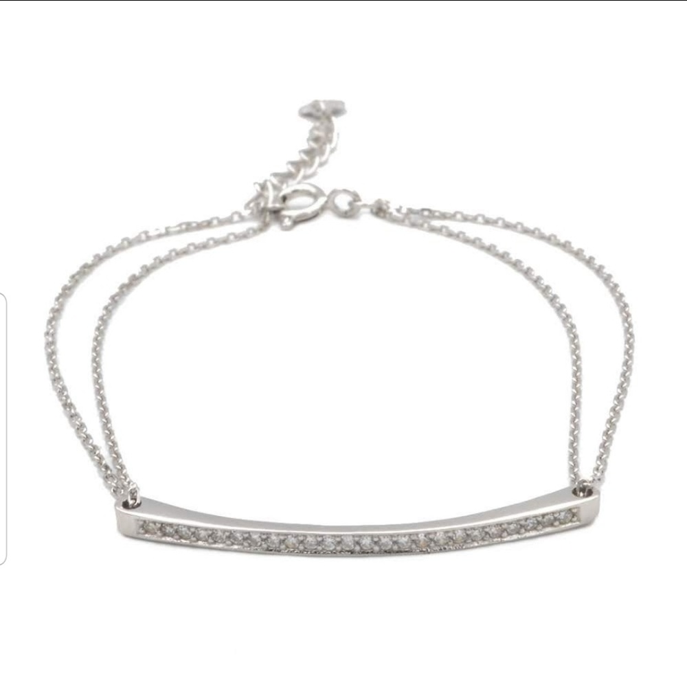 Sterling Silver Pave Bar Double Chain Bracelet